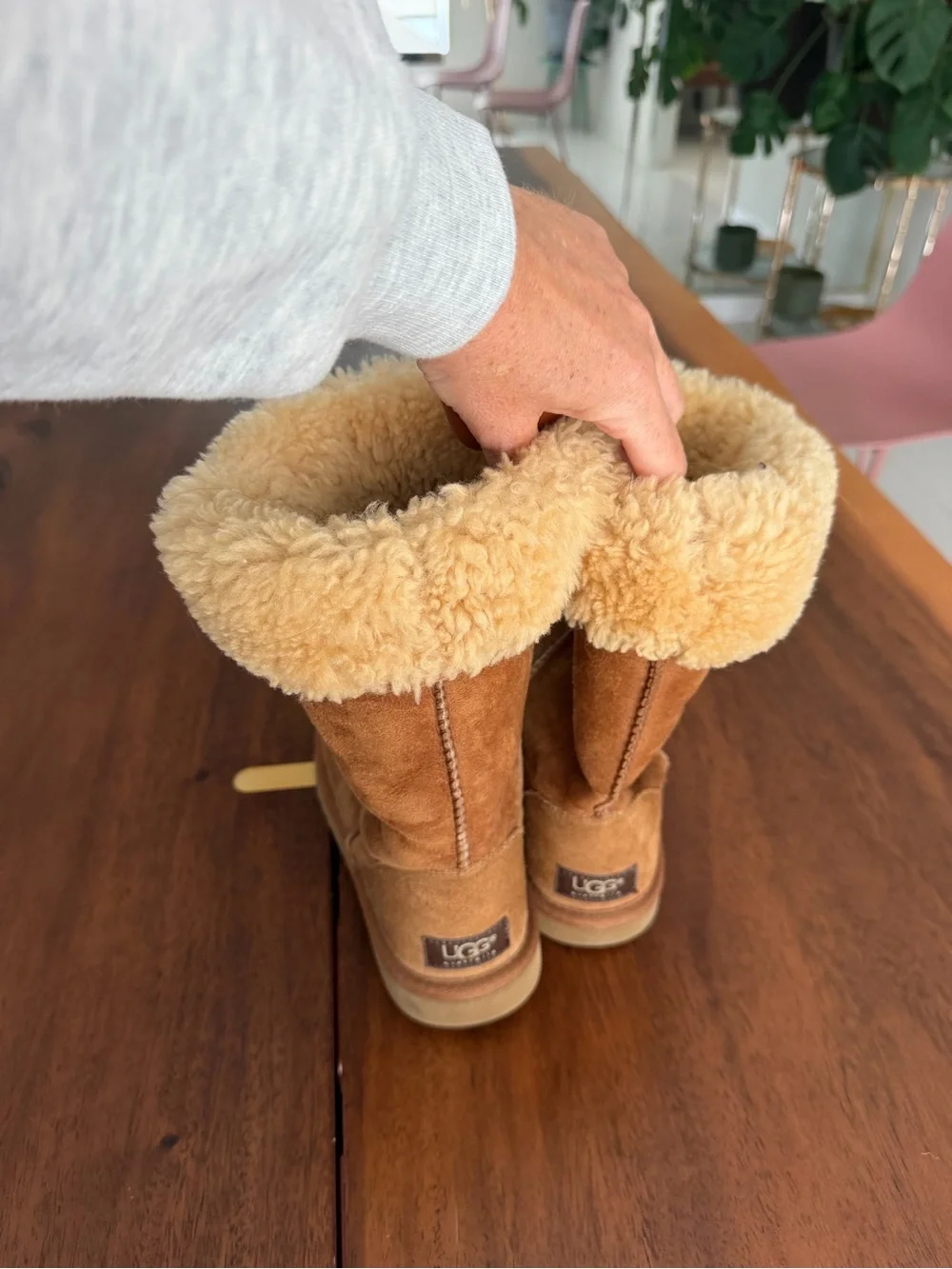 UGG Chestnut Suede Shearling Cuff Winter Boots